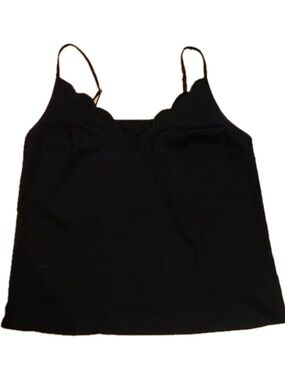 Black Scallop-Edge adjustable Spaghetti Strap Tank Cami Top size L